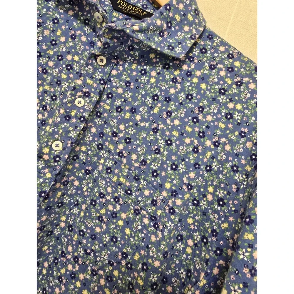Polo Golf Ralph Lauren Blue Floral Short Sleeve Cotton Polo Mens Large PGA Champ